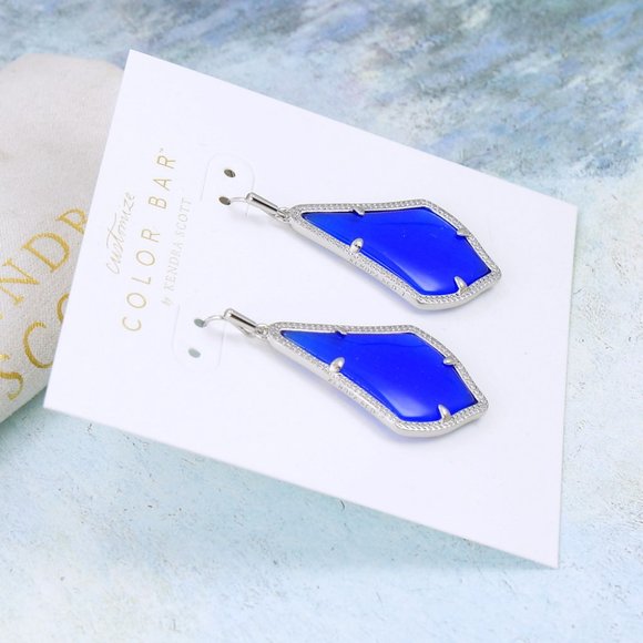 Kendra Scott Alex Cobalt Blue Earrings Silver Tone - Picture 4 of 6